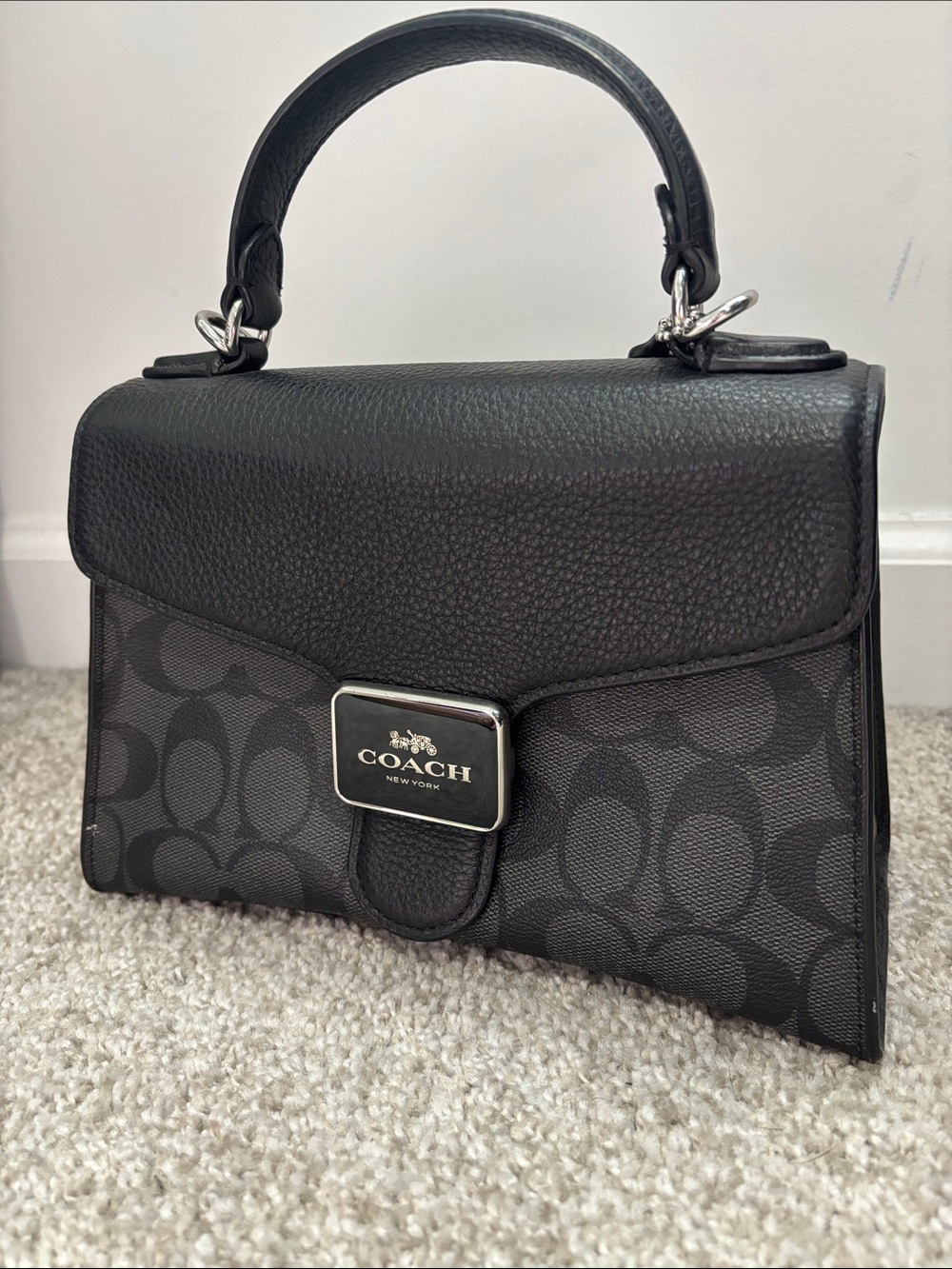 Coach Black Signature Top-Handle Satchel with Silver Hardware